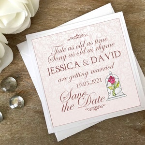 La bella e la bestia salvano la data. Disney salva la data. La bella e il matrimonio della bestia. Segna la data. La bella e le carte della bestia.