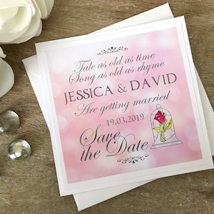 Schöne und das Biest speichern das Datum. Disney retten das Datum. Schönheit und die Tier-Hochzeit. Speichern Sie das Datum. Schönheit und die Tier-Karten.