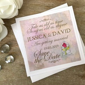 La bella e la bestia salvano la data. Disney salva la data. La bella e il matrimonio della bestia. Segna la data. La bella e le carte della bestia.