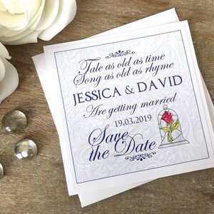 La bella e la bestia salvano la data. Disney salva la data. La bella e il matrimonio della bestia. Segna la data. La bella e le carte della bestia.