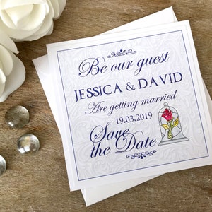 La bella e la bestia salvano la data. Disney salva la data. La bella e il matrimonio della bestia. Segna la data. La bella e le carte della bestia.