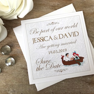 Little Mermaid Save the Date cards. Fairytale wedding, Little Mermaid wedding, Disney wedding, Disney save the date.