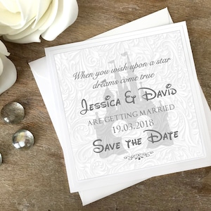 Personalised Save The Date Cards for Disney Wedding feat. Fairy Tale Castle