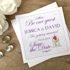 La Bella Viola e la bestia salvano la data. Disney salva la data. La bella e il matrimonio della bestia. Segna la data. La bella e le carte della bestia.