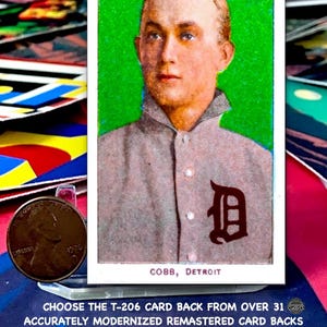 Ty Cobb Rookie Reprint T-206 | CHOOSE CARD BACK From 31 Designs | 1909-1912 Green | Double-Sided Baseball Card | Modern Remastered Gifts