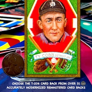 Ty Cobb Rookie Reprint T-206 | CHOOSE CARD BACK From 31 Designs | 1909-1912 Piedmont | Double-Sided Baseball Card | Modern Remastered Gifts