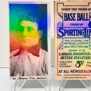 HONUS WAGNER Reprint REFRACTOR T-206 1911 | The Sporting Life - Blue Version | Double-Sided Baseball Trading Card Modern Replica