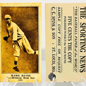 BABE RUTH Rookie REPRINT T206 1916 | The Sporting News | Double-Sided Baseball Trading Card Modern Replica