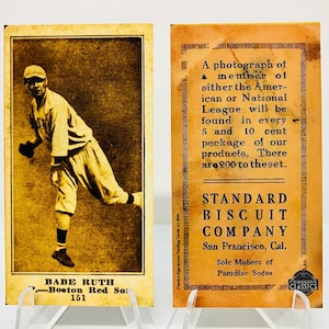 BABE RUTH Rookie REPRINT T206 1916 | Standard Biscuit Company | Double-Sided Baseball Trading Card Modern Replica