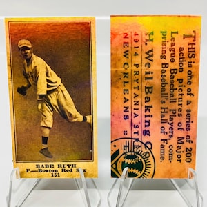 BABE RUTH Rookie Reprint REFRACTOR | T-206 H. Weil Baking | 1916 Double-Sided Baseball Trading Card | Modern Replica