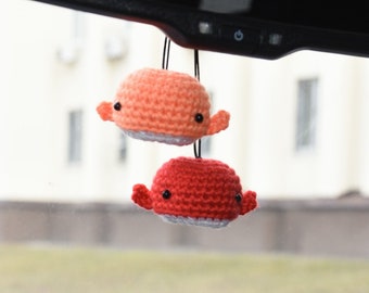 Car rear view mirror Tiny whale Car hanging charm Rearview car charm Crochet whale toy Soft whale kawaii new driver gift for him for her