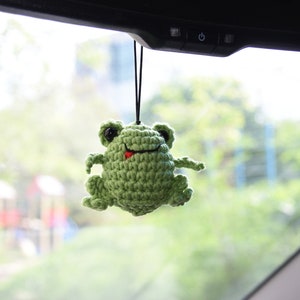 Car rear view mirror Tiny frog Car hanging charm Rearview car charm decor Crochet frog toy Soft frog kawaii new driver gift for him for her
