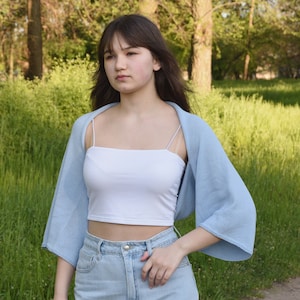 Zomer Bolero Katoenblauw Kort Crop Vest Vrouwen Losse Coverup Gebreide Bolero Lichte Trui Bolero Voor Bruid Bruiloft Cover Up Losse Vest