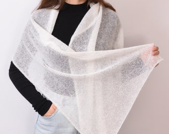 White mohair scarf bridal shawl knit shoulder wrap Long mohair shawl winter wedding shawl Bridal wrap scarf cover up bridesmaid coverup