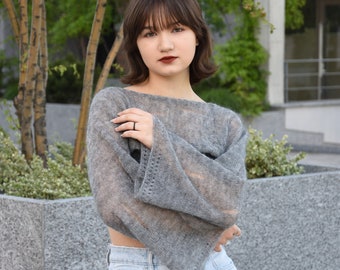 Ripped Bolero Shrug women Cover Up Gray Knit kawaii Crop Top Y2k Cropped Sweater Knit Long Sleeves Grey Jumper Arm Warmer Sleeves girls top
