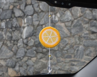 Crochet lemon slice toy Car rear view mirror amigurumi Car hanging charm Rearview car charm new driver gift for girlfriend gift sun catcher