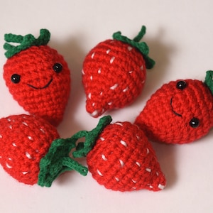 Crochet Strawberry toy Stuff toy Play food crochet fruit with face smiling fruits education toy kitchen decor baby gift for kids store play