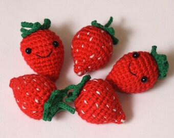 Crochet Strawberry toy Stuff toy Play food crochet fruit with face smiling fruits education toy kitchen decor baby gift for kids store play
