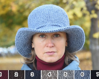 Wide brim hat Winter hat woman crochet hat Woman gift Floppy hat Gray Traveler Boho hat Warm hat with brim winter accessories MeetBestKnit