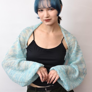 Baby alpaca, kid mohair bolero bridal shawl knit shoulder wrap shrug wedding extra thin jacket sweater loose cardigan bridesmaid coverup image 7