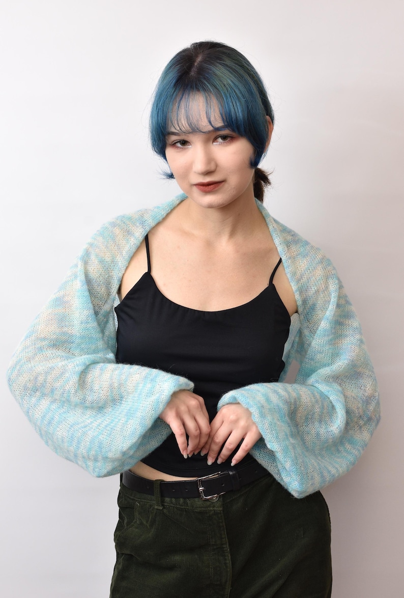 Baby alpaca, kid mohair bolero bridal shawl knit shoulder wrap shrug wedding extra thin jacket sweater loose cardigan bridesmaid coverup image 7