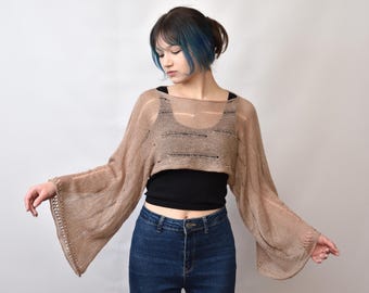 Sheer Knit Shrug – Lightweight Cropped Bolero, Summer Cover Up, Cotton Blend Knit, Airy Loose Knit Layer, Minimalist Top