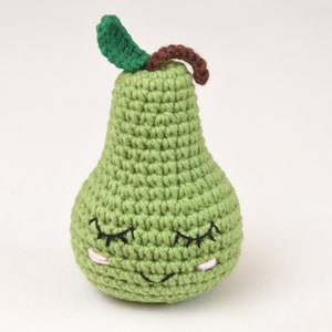 Crochet pear toy Stuff toy Play food crochet fruit with face smiling fruits educational toy kitchen decor baby gift for kids kitchen play