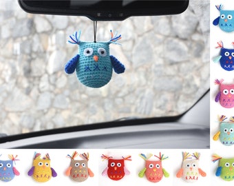 Crochet owl toy Car rear view mirror amigurumi Car hanging charm Rearview car charm new driver gift funny owls sister gift mom gift new car