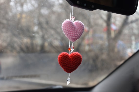 Auto Rückspiegel häkeln Herz Auto Anhänger Rückspiegel Auto Anhänger  Valentinstag Geschenk Herz Spielzeug Soft kawaii neuer Fahrer Geschenk für  sie - .de