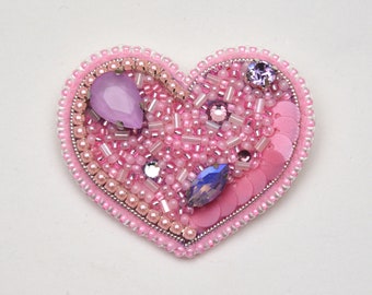 Beaded brooch heart pin broach valentines day gift jewelry beadwork handmade jewelry for women gift for her girlfriend gift sweetheart gift