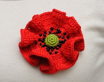 Poppy pin mom gift for womens gift|for|her Floral Crochet poppy brooch pins mother gift for mother red poppy Beaded poppy Womens Accessories