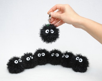 Plush black ball kids gift for her Crochet toy Keyring anime inspired Bag charm Amigurumi Stuff toy Plushie kawaii keychain stuffed animal