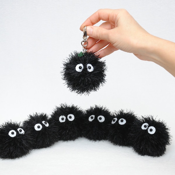 Plush black ball kids gift for her Crochet toy Keyring anime inspired Bag charm Amigurumi Stuff toy Plushie kawaii keychain stuffed animal