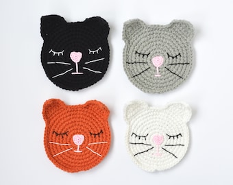 Gehaakte Cat Face Coaster schattige cup coaster gehaakte onderzetters drink coaster Home Decor Cat Lovers Gift kat Mok Rug kitten decor kat achtbaan