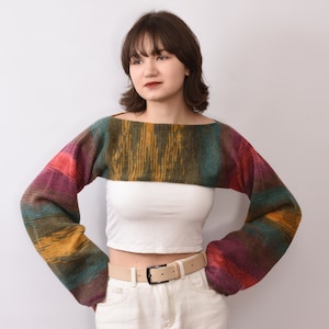 Bolero Shrug women Handmade Knit kawaii Crop Top Y2k Cropped Sweater Knit Long Sleeves women Jumper Arm Warmer Sleeves Cover Up Crochet top