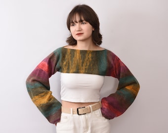 Bolero Shrug women Handmade Knit kawaii Crop Top Y2k Cropped Sweater Knit Long Sleeves women Jumper Arm Warmer Sleeves Cover Up Crochet top