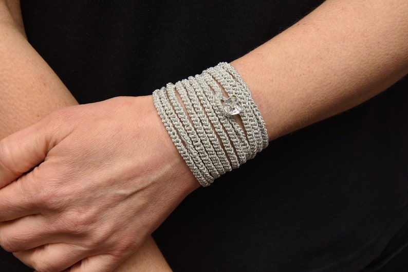 Long Wrap bracelet Crochet Boho bracelet Bohemian bracelet Wrap Crochet bracelet Boho jewelry Sister gift for wife gift for girlfriend gift 12 - Light Gray