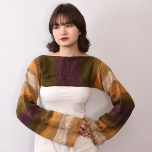 Handmade Knit kawaii Crop Top Y2k Cropped Sweater Knit Long Sleeves women Jumper Arm Warmer Sleeves Cover Up Crochet Bolero Shrug women