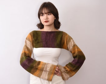 Handmade Knit kawaii Crop Top Y2k Cropped Sweater Knit Long Sleeves women Jumper Arm Warmer Sleeves Cover Up Crochet Bolero Shrug women