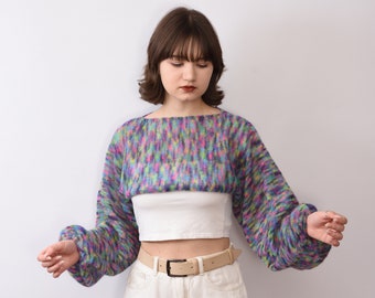 Rainbow Bolero Shrug women Cover Up bright Knit kawaii Crop Top Y2k Cropped Sweater Knit Long Sleeves Jumper Arm Warmer Sleeves girls top