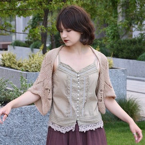 Women loose coverup Summer bridal shrug cotton lace knit bolero beige light sweater shrug for bride wedding cover up bridal loose cardigan