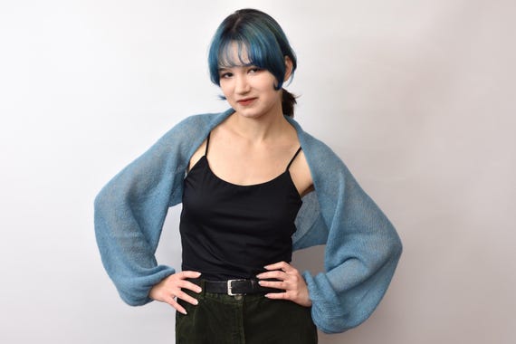 Baby alpaca, kid mohair bolero bridal shawl knit shoulder wrap shrug wedding extra thin jacket sweater loose cardigan bridesmaid coverup