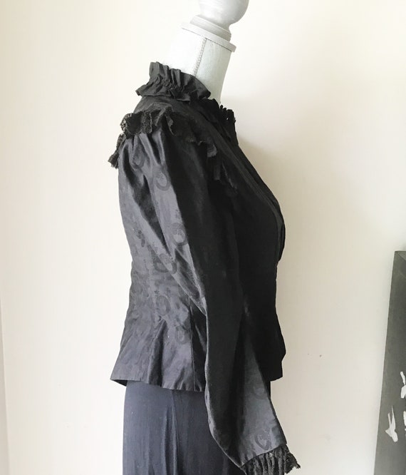 Victorian Waist, Jacket, Black Figured Cotton Mou… - image 4