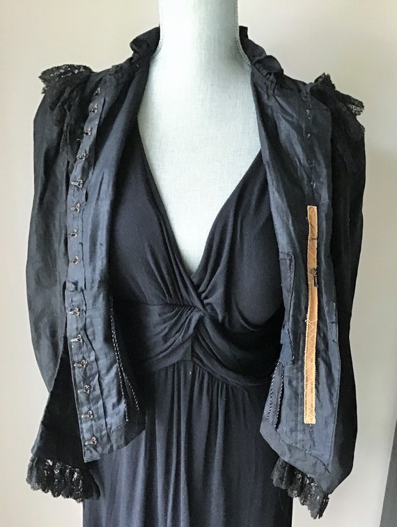 Victorian Waist, Jacket, Black Figured Cotton Mou… - image 7