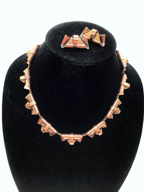 Vintage 50s Matisse Renoir Nefertiti Collar Copper Enamel Necklace main image 1