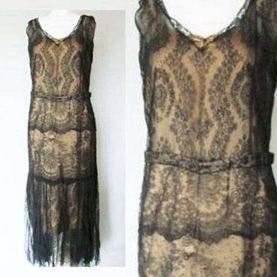 Flappers Dress Late 1920s Chantilly Lace Evening