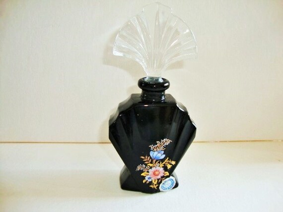 Perfume Fragrance Bottle Irice Black RARE VINTAGE GOLD LEAF IRICE CRYSTAL