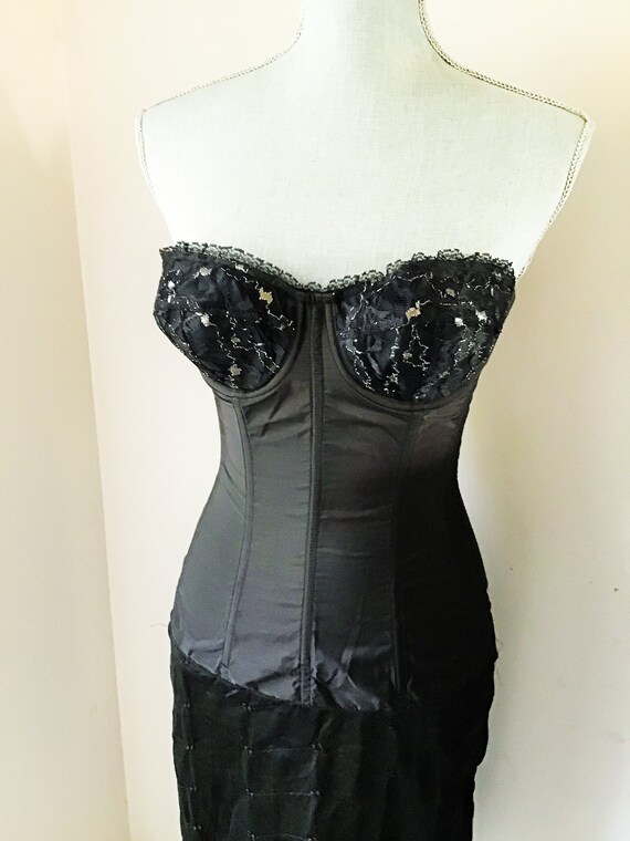 Corset Slip Combo Lingerie 1950s Black Bra