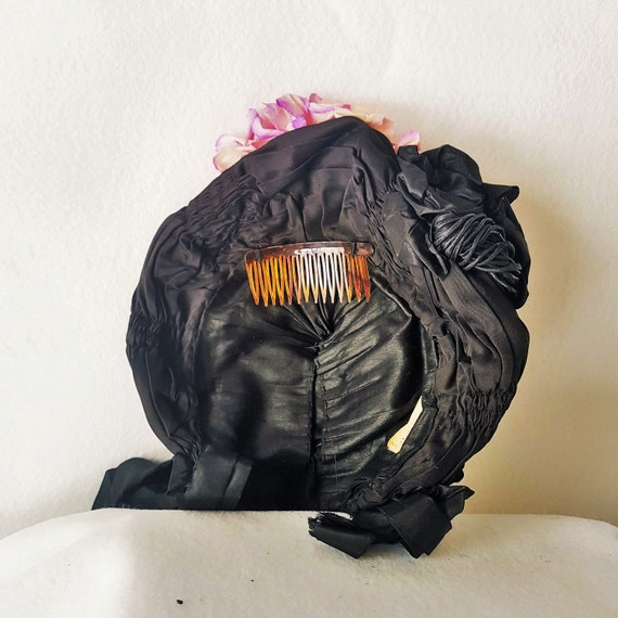 Bonnet Hat Victorian Edwardian Black Satin - image 7