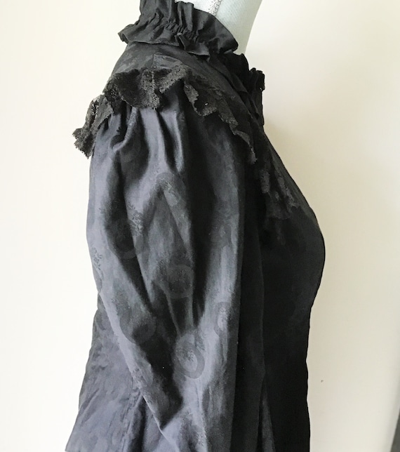 Victorian Waist, Jacket, Black Figured Cotton Mou… - image 9